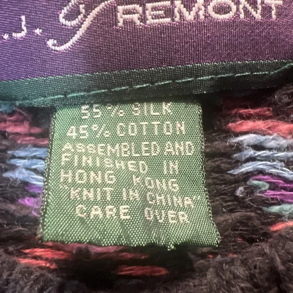 Vintage Sweater Women's Size S Black Diamond Colorful Silk Cotton Cardigan - Picture 3 of 9